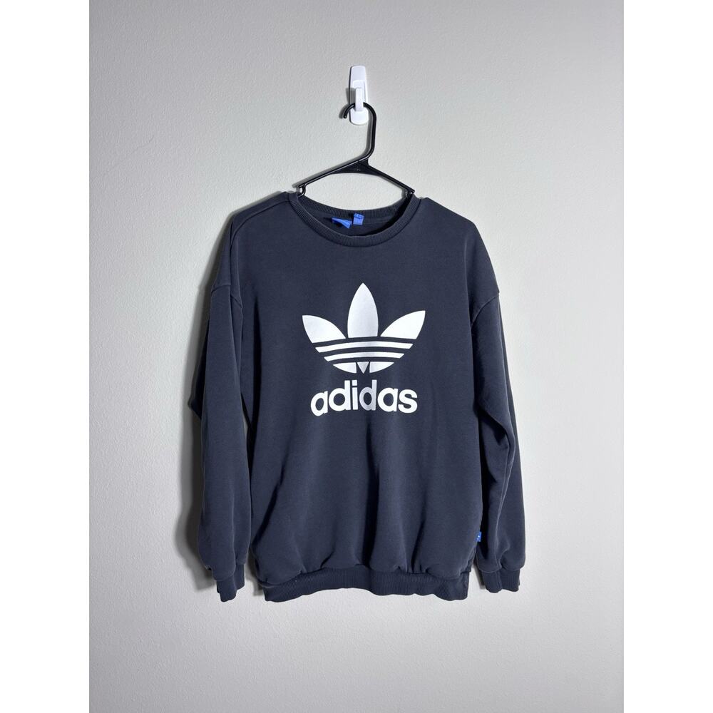 Adidas Black Pullover Sweatshirt with/ Side Pockets size Small Big Logo Trefoil